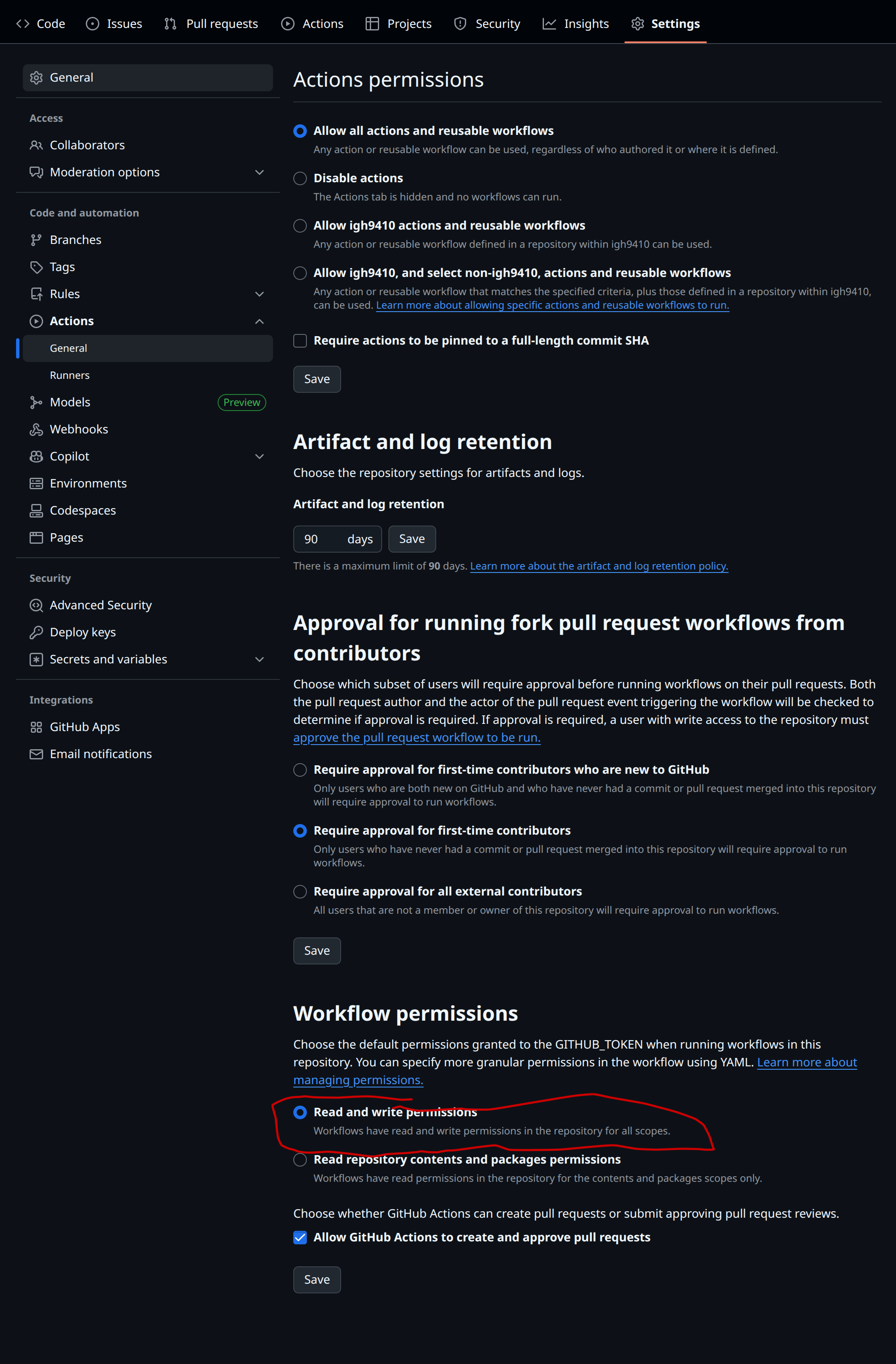 Infrastructure Repository Settings